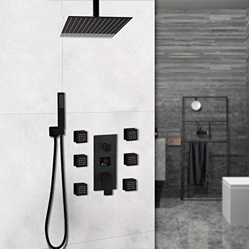 Wieoc Matte Black Bath Dusche Nachricht Jets Thermostat Temperatur Display Wall Rainfall Bad Kit Hand Dusche Wasserhahn Set