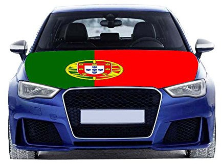Housse de capot de voiture surdimensionnée avec drapeau national de 0,9 x 1,5 m/1,8 x 2,1 m. Tissus élastiques peut être lavée, convient pour grands SUV et camionnettes (Portugal, 1,8 x 2,1 m)