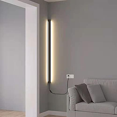 VOMI LED Eck Wandleuchte mit Stecker Innen Moderne Minimalistische Aluminium Wandlampen mit 1.2m Netzkabel und Schalter Zuhause Dekoration Langem Wandleuchter Schwarz 3000K für Flur Treppe,120cm 24w