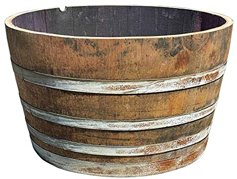 Großes 250L rustikales Weinfass aus Eichenholz, Holzfass halbiert - Als Pflanzkübel oder Teichfass (Naturbelassen - mit Ablaufbohrungen)