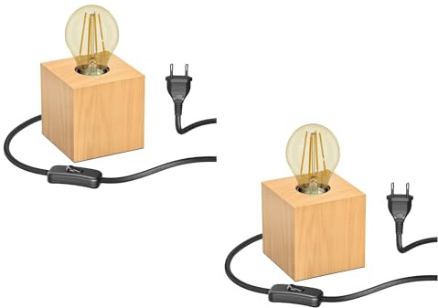 ledscom.de 2x Tischlampe HITO, Holz massiv, eckig, inkl. E27 Lampe gold max. 778lm, 3-Stufen dimmen, extra-warmweiß