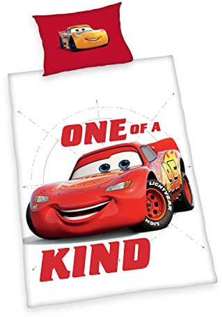 Herding Disney's Cars Bettwäsche-Set, Made in Green, Kopfkissenbezug 40 x 60 cm mit Hoteleinschlag, Bettbezug 100 x 135 cm, Mit Knopfverschluss, 100% Baumwolle/Flanell