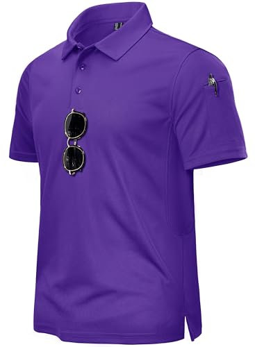 TACVASEN Work Polo Shirts for Men Quick Dry Golf Tops Casual Summer Polo Tee Shirt Short Sleeve Tactical Polo Shirt Purple,XXL