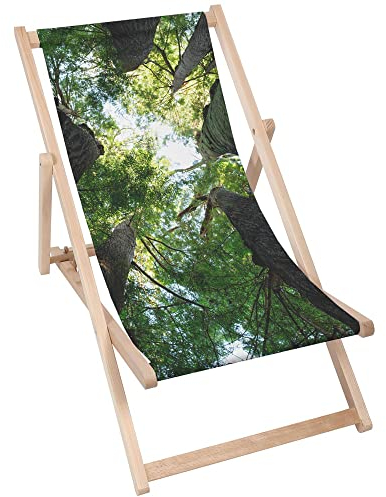 DreamRoots Liegestuhl Klappbar Holz aus Buchenholz, bis 130 kg belastbar, 3-Fach verstellbare Rückenlehne, waschbarer Polyesterbezug