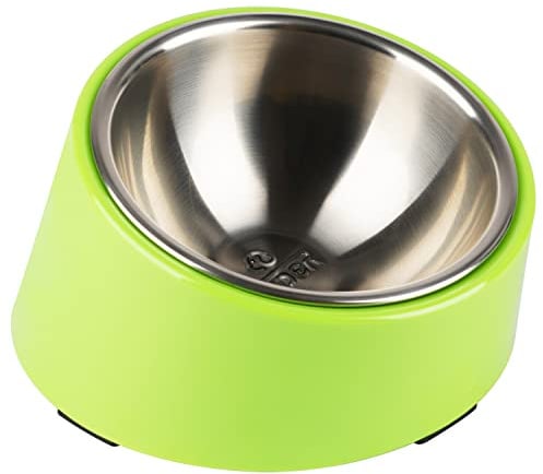 SuperDesign Mess Free 15° Slanted Bowl for Dogs and Cats, Tilted Angle Bulldog Bowl Dog Feeder, Non-skid & Non-spill, Easier to Reach Food L/2 Cup Green
