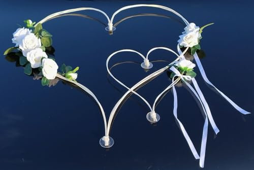 ROMANTISCHE Herzen Autoschmuck Auto Schmuck Braut Paar Rose Deko Dekoration Hochzeit Car Auto Wedding Deko (Maxi weiß)