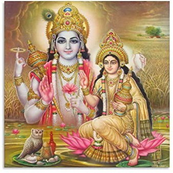 Vishnu und Lakshmi Hinduismus Poster Indische Götter Religiöse Ritualkultur Wandkunst Poster Geschenke Schlafzimmer Heimdekoration Bild Leinwand Gemälde Poster 40 x 40 cm