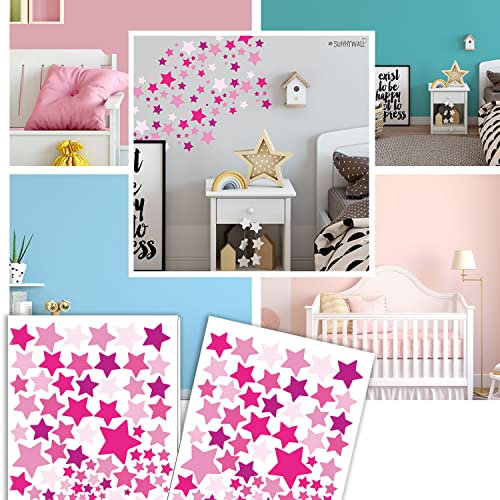 Sunnywall Sterne Aufkleber (Pink Rosa) Stars Wandtattoo selbstklebende Wandsticker in verschiedenen Farben | Baby Sternenhimmel oder magisches Kinderzimmer