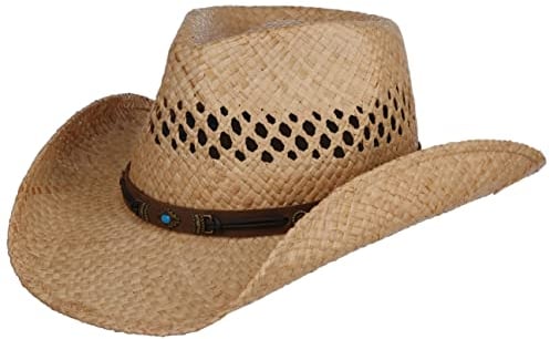 Stetson Rifterson Raffiahut - Naturfarbener Hut Westernstil - Sommerhut mit Garniturband - Strohhut mit geschmücktem Ripsband - Herren - Frühjahr/Sommer Natur S (54-55 cm)