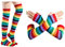 Thajaling Damen Regenbogen Socken Handschuhe Set,Bunter Regenbogen Streifen Lange Strickhandschuhe Socken,Gestreifte Kniestrümpfe Armwärmer Fingerlose Handschuhe Set