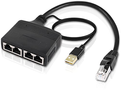XMSJSIY Ethernet Splitter 1 zu 4 Internet Ethernet Switch RJ45 zu 4 Netzwerk Teiler Adapter Konverter 100Mbps High Speed LAN Verteiler für Cat5/5e/6/7/8 (1 Männlich auf 4 Weiblich)