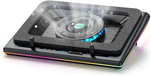 Laptop Cooling Pad with Powerful Turbo Fan, Continuously Variable RGB Gaming Laptop Cooler Radiator Touch Controls LCD Display 3-Port USB Sealed Foam