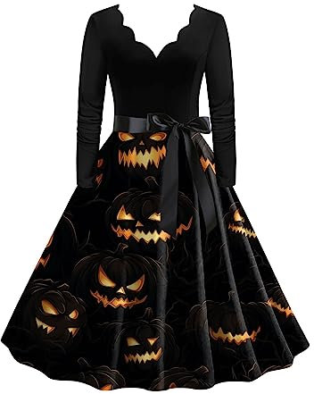 WVONIF Robe Halloween 2023 Robe rétro médiévale Femme avec Manches Trompette Robe Reine Femme Victorienne médiévale Renaissance Gothique Robe Femme Soiree Deguisement Halloween Femme Enceinte