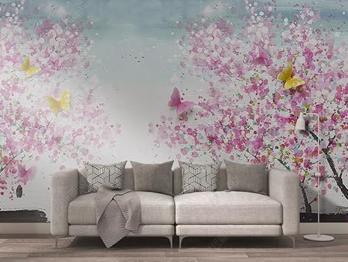 Papier Peint Panoramique 3D Peinture À L'Huile Abstraite Arbre Fleur Papillon Papier Peint Intissé Trompe L Oeil Déco Mural Tableaux Muraux Photo 400Cm(W)*280Cm(H)