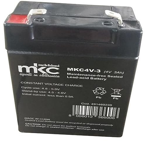 BATTERIA AL PIOMBO RICARICABILE 4V 3AH TERMINALE FASTON 4.8MM MKC MKC4V-3