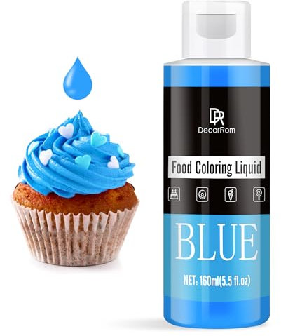 Colorant Alimentaire - Colorant Alimentaire Liquide Concentré pour Gâteau, Cuisson, Fondant, Décoration - Colorants Alimentaires Vibrant pour la Slime, Aerographe, DIY Artisanat (Bleu, 160ml)