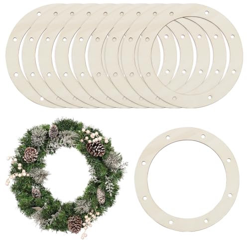BENECREAT 10 Stück Blumenarrangementring Aus Holz Mit Vorgestanzten Löchern, Runder Beigefarbener Blumenarrangement-Bastelring Aus Holz Mit Hängender Struktur Zum Basteln， 15cm Innen