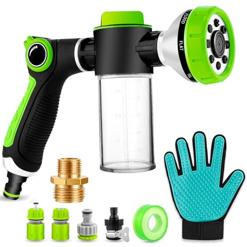Pup Jet Dog Wash Hose Attachment, 8-in-1 Sprayer Mode Garden Hose Nozzle with 100cc Soap Dispenser Bottle, Adopted in Watering Flowers, Car Wash, Dog and Horse Showering (Bathtub)