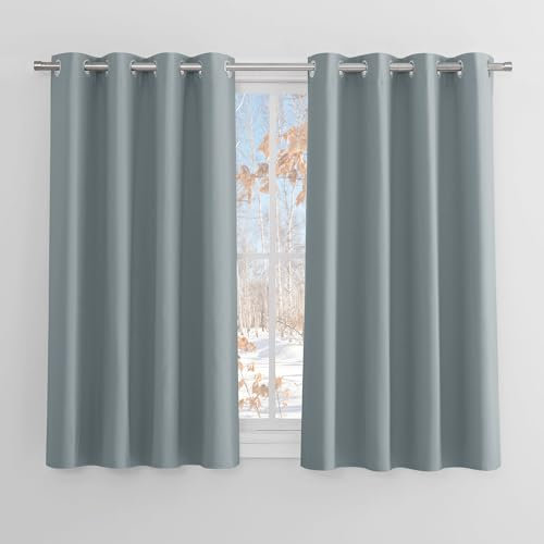 PONY DANCE Abdunkelnde Gardinen für Kleine Fenster Ösenvorhang 2er Set Übergardinen Blickdicht Thermo Vorhang gegen Hitze Verdunklungsgardine, H 145 x B 140cm, Graublau
