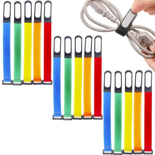 ShaMyiuCnz 15 Pcs Coloured Cable Ties Reusable Cord Organiser with Cable Tags Reusable Coloured Cable Ties with Writable Label for Cord Management