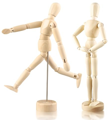 Sporgo 2 Stück Gliederpuppe Mannequin: 20cm Hoch Mannequin Flexibler Holzfiguren, Zeichenpuppe Verstellbare Gliederpuppen, für Gemälde, Skizzieren, Fotografie Requisiten, Basteln, Dekorationen