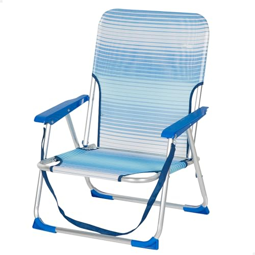 AKTIVE Strandstuhl, zusammenklappbar, Blau gestreift, 44 x 35 x 72 cm, mit Kippschutzkappen, Schultergriff, Belastbarkeit 110 kg, niedriger Sitz, Aluminiumgestell, Textilene-Gewebe, Armlehnen aus
