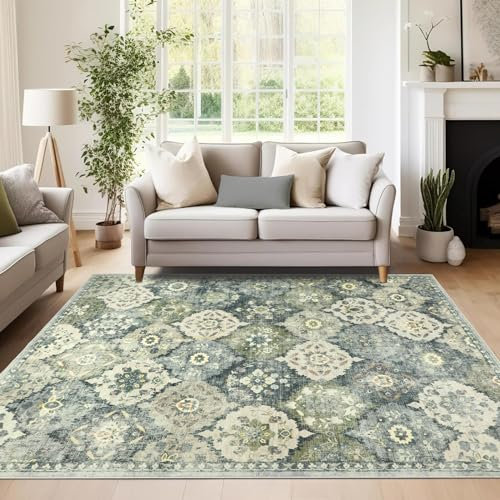 Cekene Boho Machine Washable Rugs for Living Room Grey 120x170cm Soft Thin Area Bedroom Rug Anti-Skid Large Living Room Rugs Non Shedding Carpet Rug for Dining Room Kitchen Office