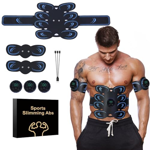 Chowchee EMS Bauchmuskeltrainer, Bauchtrainer Trainingsgerät, 10 Modi und 30 Intensitäten, LCD Bildschirm muskelstimulato, Sicher Effektiv Schneller, 16 Stück Ersatz-Hydrogels