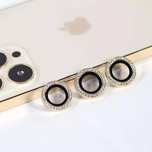 TOFINZO 13 Camera Lens Protector Diamond Bling Camera Lens Protector For iPhone 11/12/13/14/15 Tempered Glass 9H HD (Gold, iPhone 15 Pro Max)