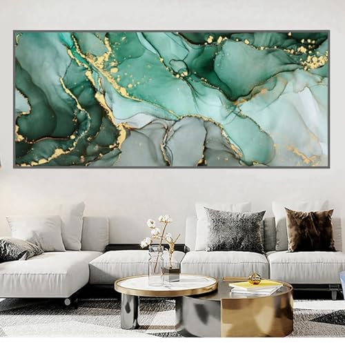 1 Teilig Modern Wandbilder Bilder Gold Grün Abstrakt Bild auf Leinwand Wandbild Wohnzimmer Kunstdruck Wanddeko Modern Abstrakt Kunst Textur Marmor Bilder Rahmenlos (A,80 x 160cm)