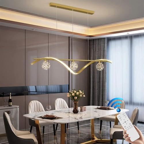 VTAMng Moderne LED Pendelleuchte Linear Höhenverstellbar Esszimmer Kronleuchter Dimmbar Nordischer Stil Glas Lampenschirm Hängelampe 3000-6000K Deckenlampe Esstisch Wohnzimmer Bar Café Lampe(Gold)
