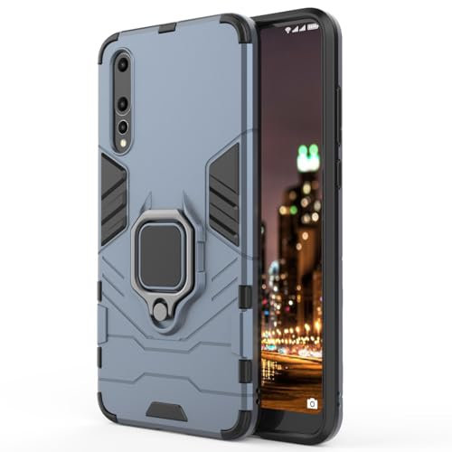 Funda para Huawei P20 Pro, Antigolpes Carcasa, Protectora con Soporte Metálico de 360°, Protección Caso Cuerpo Completo con Lente Cámara (Azul)