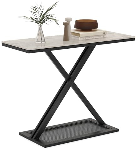 COSTWAY Konsolentisch schwarz, Tischplatte aus echtem Marmor, Eingangtisch modern, Beistelltisch mit X-formigem Metallgestell, Flurtisch 100 x 40 x 77,5cm