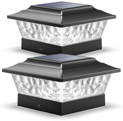 Siedinlar Solar Post Lights Waterproof, 12 LEDs 4 Modes Solar Post Cap Lights for 4x4 5x5 6x6inch Wooden Fence Garden Decking Patio Yard Outdoor Decoration, Easy to Use, (Black, 2 Pack)
