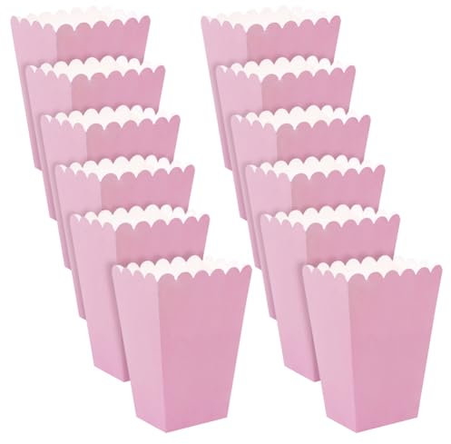 24 Pcs Foldable Paper Popcorn Boxes Bowls Movie Night Popcorn Buckets Cups Carnival Party Food Containers Small Halloween Snack Containers French Fries Holder for Birthday Party Pink
