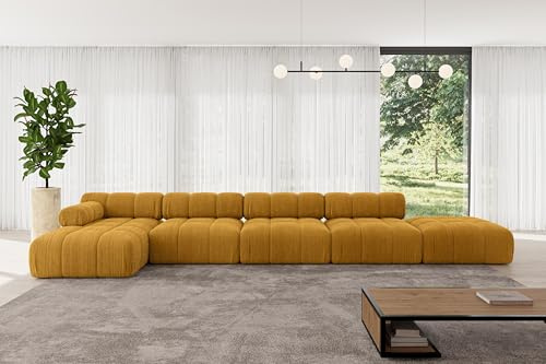 ALTDECOR Modulares Sofa Ecksofa in L-Form Corner modular Sofa Eckcouch Couch Wohnlandschaft Cauchsofa Polstersofa Lizur-L3-475x160x70 cm Senfgelb