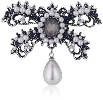 Vintage Schleife Brosche Weibliche Perle Corsage Dornverschluss, Silber