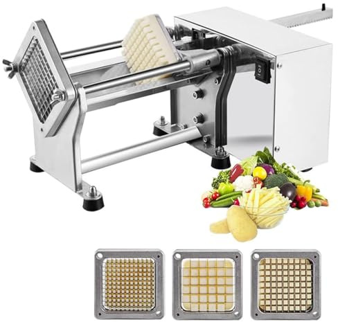 CAFIEDR Coupe-Frites électrique, Coupe-Pommes de Terre Automatique, Coupe-légumes Professionnel en Acier Inoxydable, avec 3 Lames