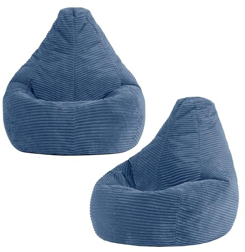 icon Dalton Kids Cord Bean Bag with Filling Included, Set of 2, Blue