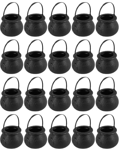 Sirxlevcy 20 Pcs Mini Candy Kettles Witch Skeleton Cauldron Holder Pot with Handle for Halloween Easter 'S Day Party