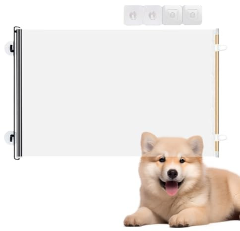 Valla para perros – 55,12 pulgadas telescópica PVC casa casa | Sin Taladro Transparente Retractable Perros Cercas de Seguridad | Garantizar La Seguridad Para Gatos, Perros, Bebés En Puertas, Pasillos