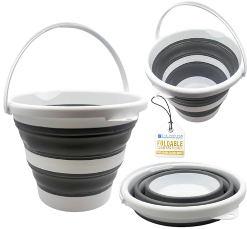 Collapsible Bucket 10L - Durable Silicone Buckets with Handles, Foldable Design - Space Saving Handy Folding Bucket for Camping Accessories, Liquids, Washing, Indoor and Outdoor Use (Grey)