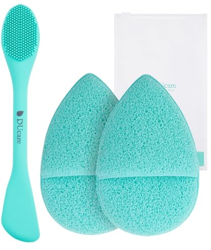 DUcare 3Pcs Facial Cleansing Tools Set | Double-Ended Silicone Face Mask Brush & 2 Facial Sponge Cleansing Pads for Mask Application & Skin Cleansing