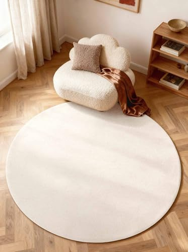 Elle Decoration Puristic - Wollteppich Rund Knots, Natürlich & Handgemacht, Bouclé Teppich Einfarbig, Natur Wohnzimmerteppich, feines Loop Design für Wohzimmer, Schlafzimmer - Natur Weiß, Ø 160 cm