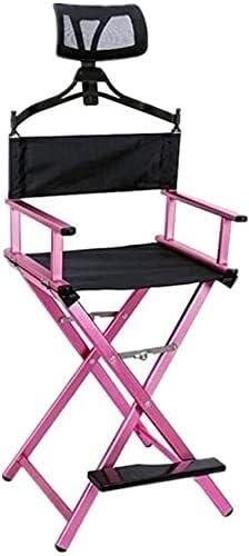 ZGHQHCDRH Klappbarer Make-up-Artist Regiestuhl Tragbarer Hoher Stuhl aus Aluminium mit Kopfstütze und Fußstütze für Make-up Camping Rasen Filmaufnahmen(Pink,B)