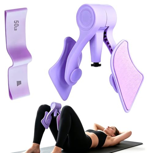 LIULINY Lår innerverktyg 3–13 kg, justerbar styrka, multifunktionell lårtränare för kvinnor och män med elastiskt band verktyg, träning muskler golv bäckenkvinnor (lila)