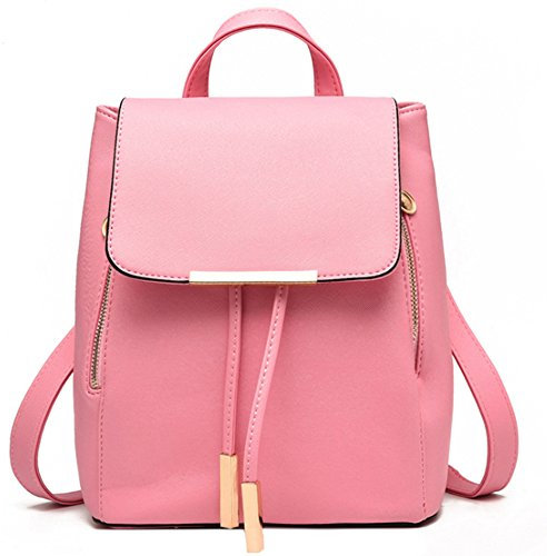 FiveloveTwo Zaino Donna, Ragazze PU Pelle Borse a Zainetto a Mano Spalla Tracolla Zaini Zaino Impermeabile Borse da Viaggio Sacchetto Borsetta Messaggero Borsa Backpack Rosa