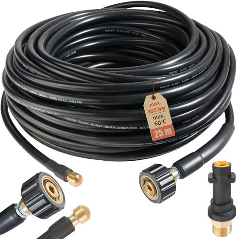 Arebos Rohrreinigungsschlauch 25 m | 160 bar | Geeignet für Kärcher Hochdruckreiniger K-Serie | Inklusive Adapter für Bajonett-Anschluss