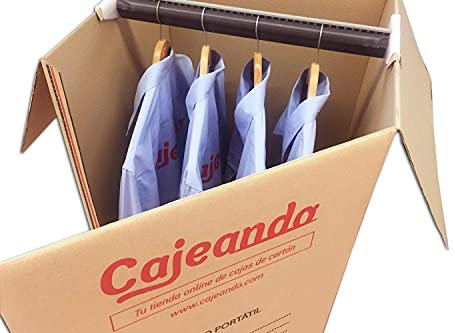 Cajeando - Pack de 4 Cajas Armario de Cartón 50 x 50 x 101 cm Color Marrón y Canal Doble Mudanzas Guardarropa Incluyen 4 Barras Perchero Fabricadas en España