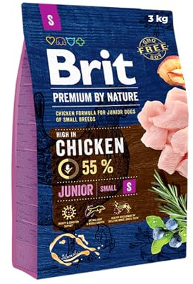 Brit Premium Junior S Trockenfutter für Welpen Kleiner Rassen, 3 kg | Alleinfutter mit Huhn, für Welpen & Junghunde keiner Rassen, unterstützt: Wachstum, Muskelaufbau, Haut & Fell, Gelenke